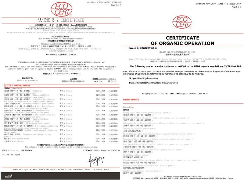 ECOCERT · ORGANIC certificate
