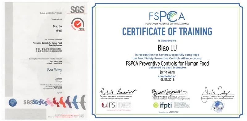 SGS · FSPCA certificate